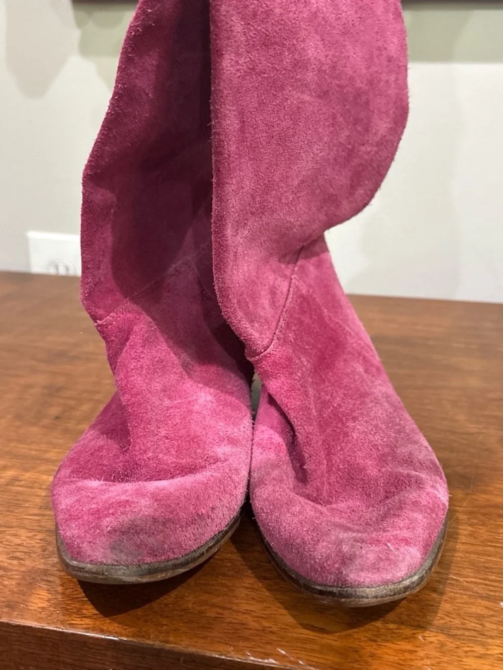 Vintage 80s Women's Pink Suede Knee-High Boots